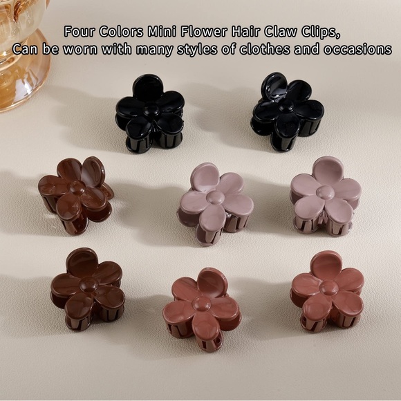 8 Pack 4 Colors Small Flower Claw Clips, Mini Hair Clips - Picture 3 of 7